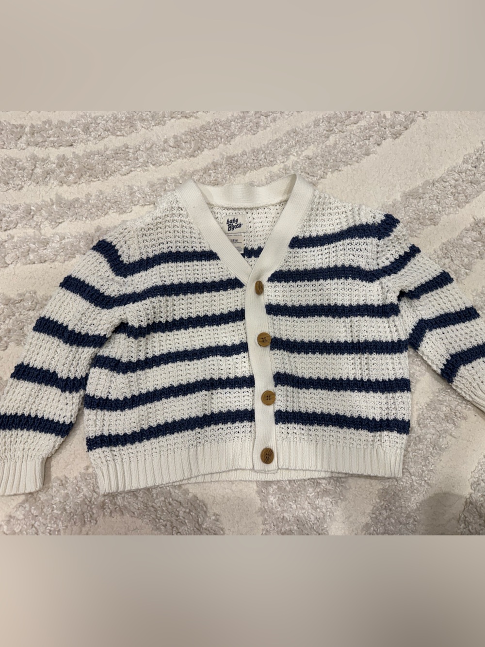 Bold Stripe Knit Cardigan Jacket - White & Navy -